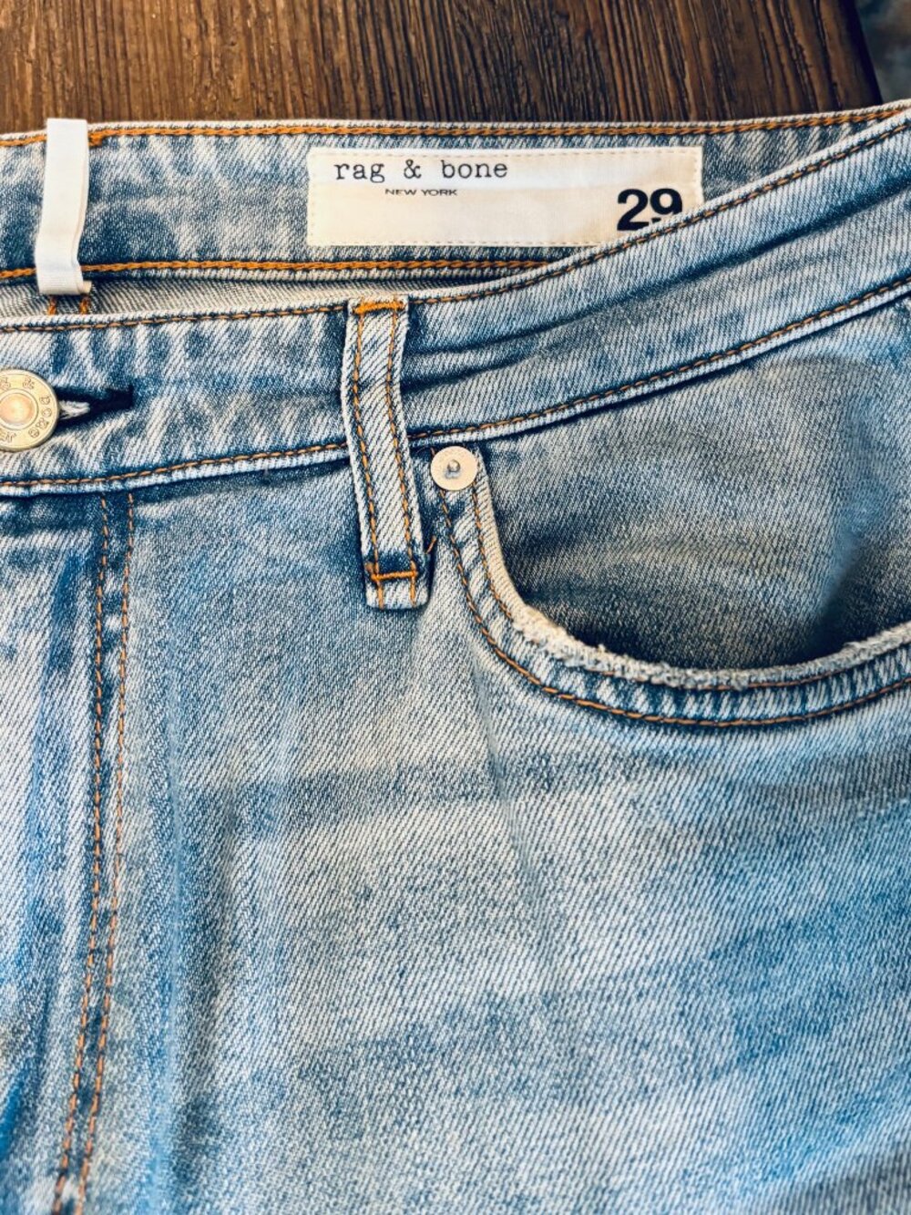 rag & bone Mid Rise Slim Boyfriend Jeans with single Hole & raw hem jeans